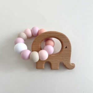 Mordillo con cuentas de silicona - Rosado elefante