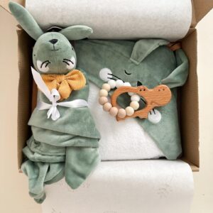 Box G5 | Verde | Toalla, trapito de apego y mordillo